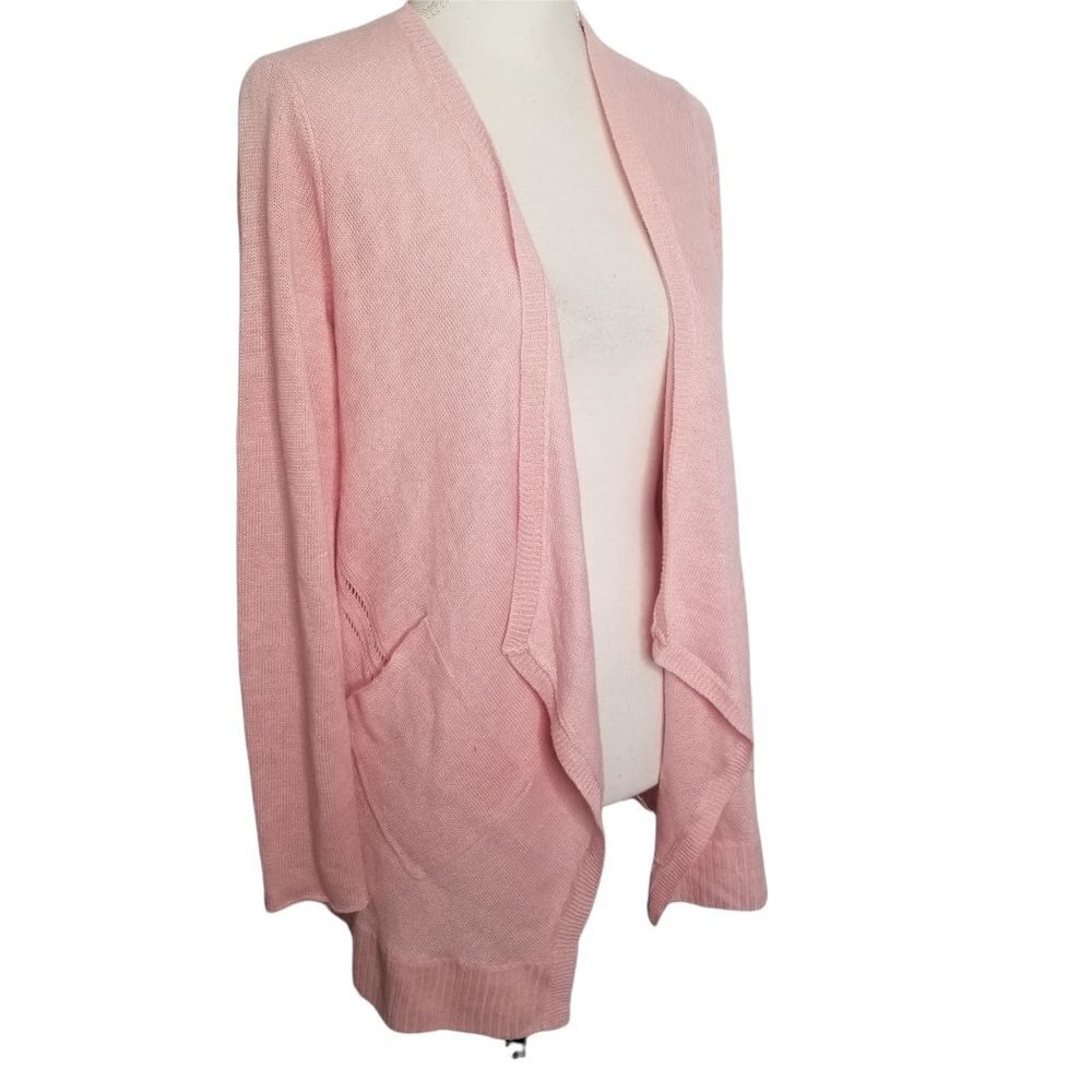 Eileen Fisher Women's Pink 100% Linen Flyaway Cardigan Sweater w/Pockets…